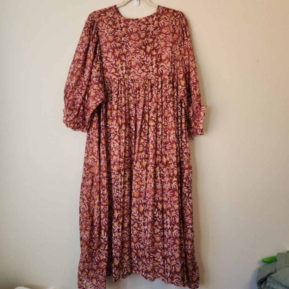 Daughters of India Women Kyra Midi Dress XL Floral Print Baloon Sleeve Bohemian - Picture 3 of 15